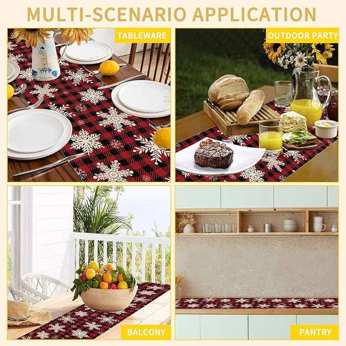 Christmas Red Plaid Snowflake Table Runners 70 inches Long Table Runner Elegant Linen Dresser Scarfs Farmhouse Tablerunner for Wedding/Coffee/Dining Table/Party Home Decor