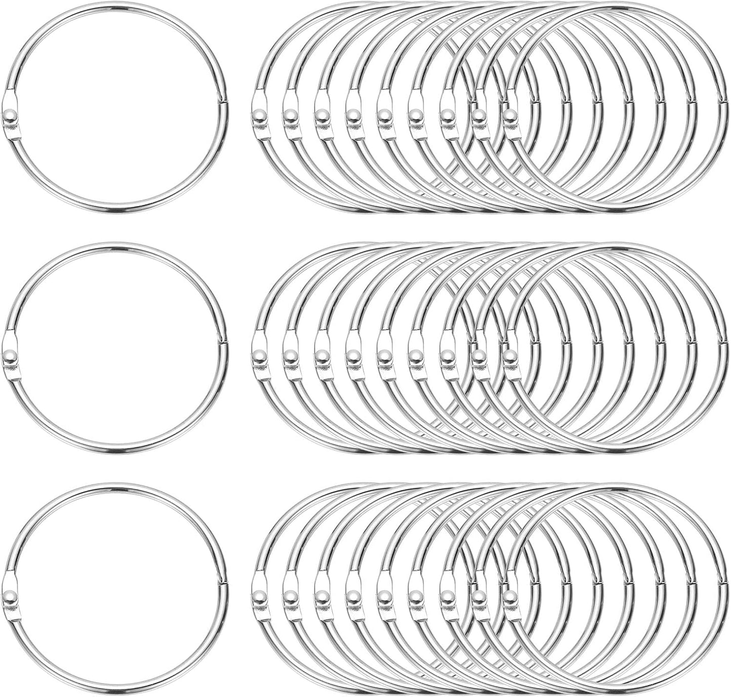 PATIKIL 2" x 2.2" Loose Leaf Binder Rings, 30 Pcs Metal Book Rings Nickel Keychain Ring for Paper Index Cards Flash Card Notebook Rings Office Home Book Binder, Silver Tone
