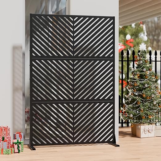 Casaphoria 72" H x 47" W Metal Outdoor Privacy Screen, Freestanding Decorative Divider for Patio, Deck, Balcony, and Garden with Stable Base, Black Parallel