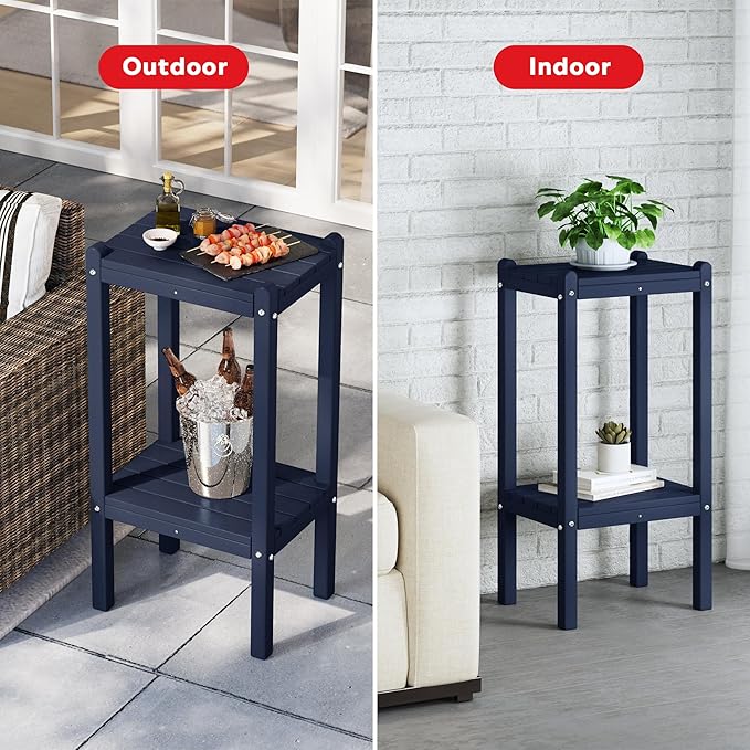 Costaelm Outdoor Side Table, 2-Tier Small Patio Coffee Tables for Outside, Outdoor End Tables for Patio, Adirondack Side Table for Outside, Outside Table for Pool, Porch, Garden, Navy Blue