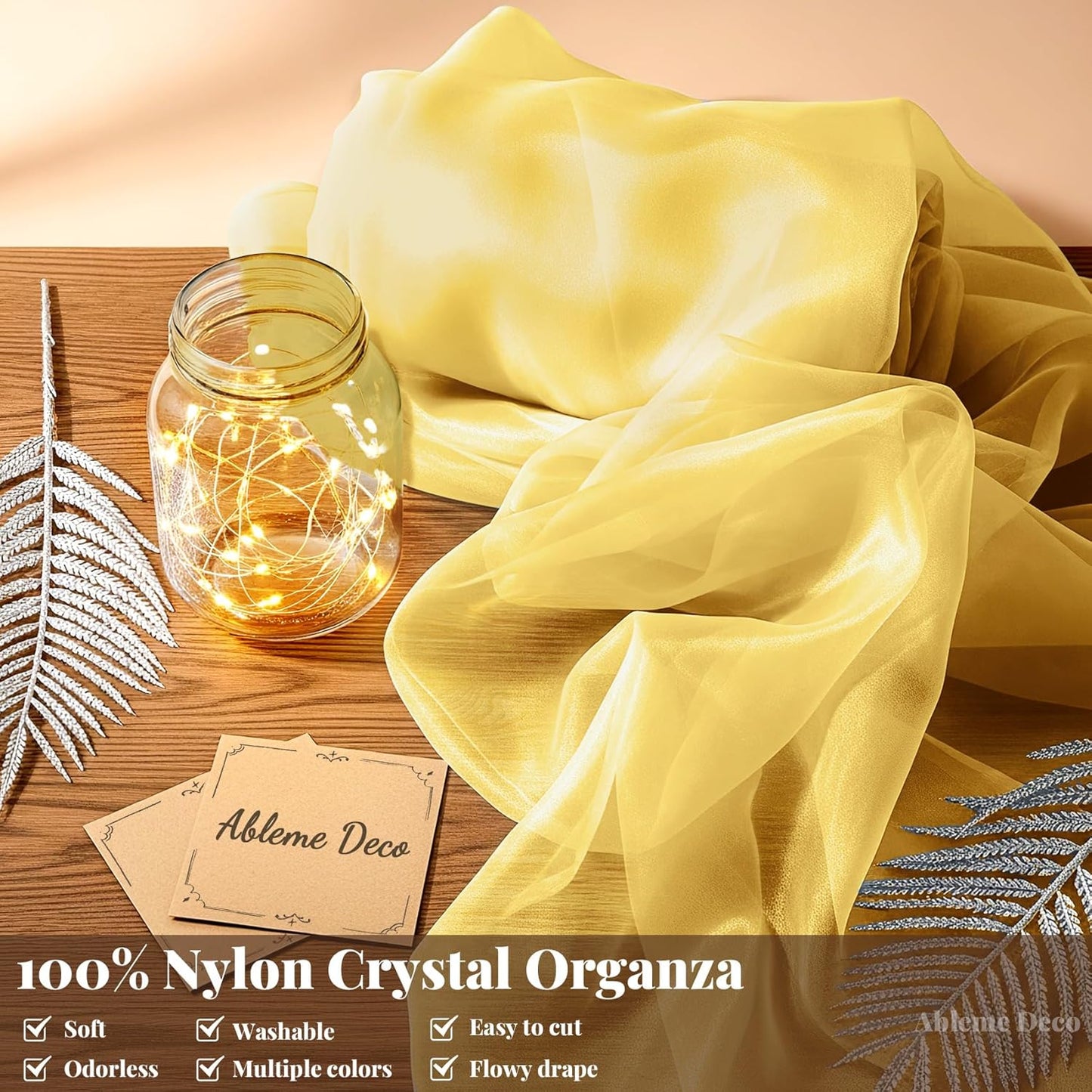 Organza Fabric by The Yard, 60 Inch Wide 3 Yards (9 ft) Long Sheer Fabric for DIY Sewing Projects Wedding Decorations Party Backdrops Curtains (Antique Gold)