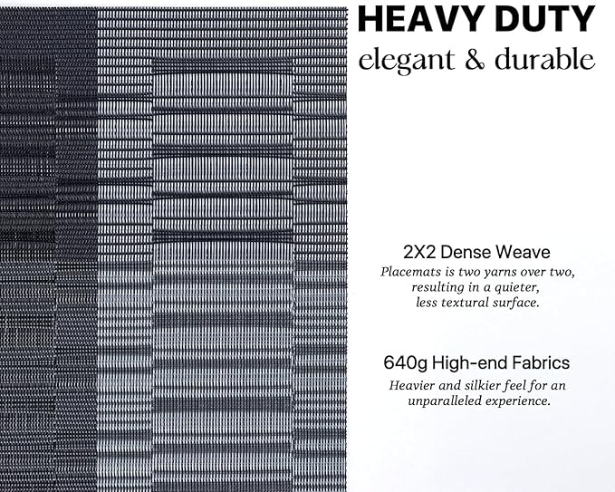LEXMORE Placemats Vinyl/Plastic Woven Place Mats for Kitchen Table Indoor/Outdoor Washable Placemat Wipeable Dining Table Mats Set of 12 (Silver Gray Black)