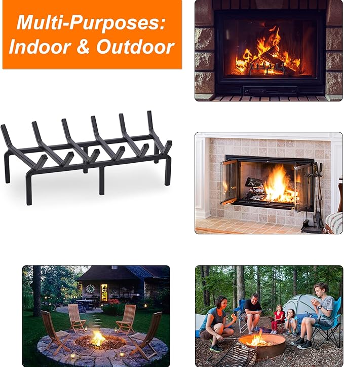Heavy Duty Solid Steel Fire Grate - 20 Inch Wood Log Rack for Indoor Hearth, Outdoor Fire Pit & Chimney