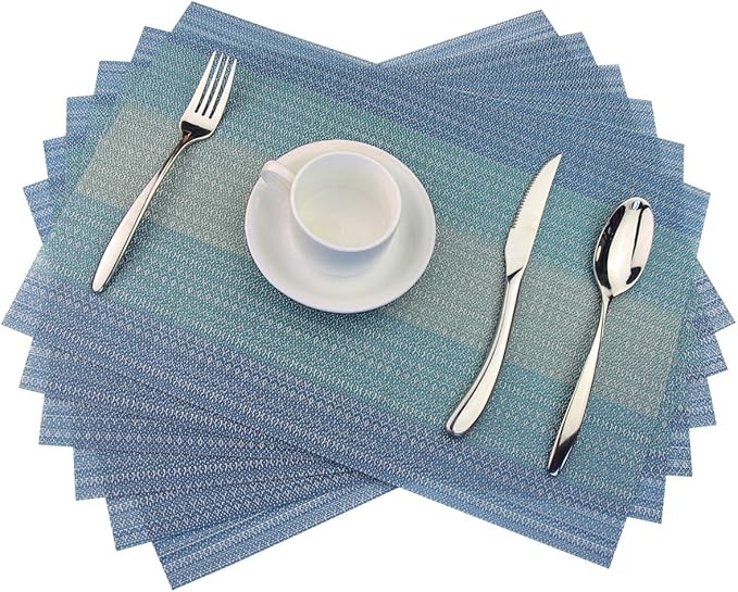 Plastic Placemats,Non Slip Washable Placemats for Dining Table Wipe Clean Table Mats Set of 6(Blue)