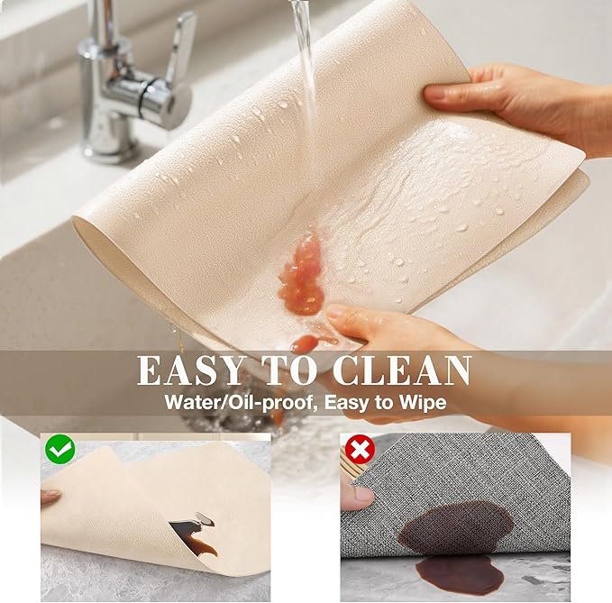 Roxifina Faux Leather Placemats Set of 6 - Vinyl Placemats Wipeable Waterproof Oil-Proof PU Place Mats Heat Resistant Reversible Table Mats for Dining, Kitchen, Outdoor, 12 x 17 Inch (Beige)