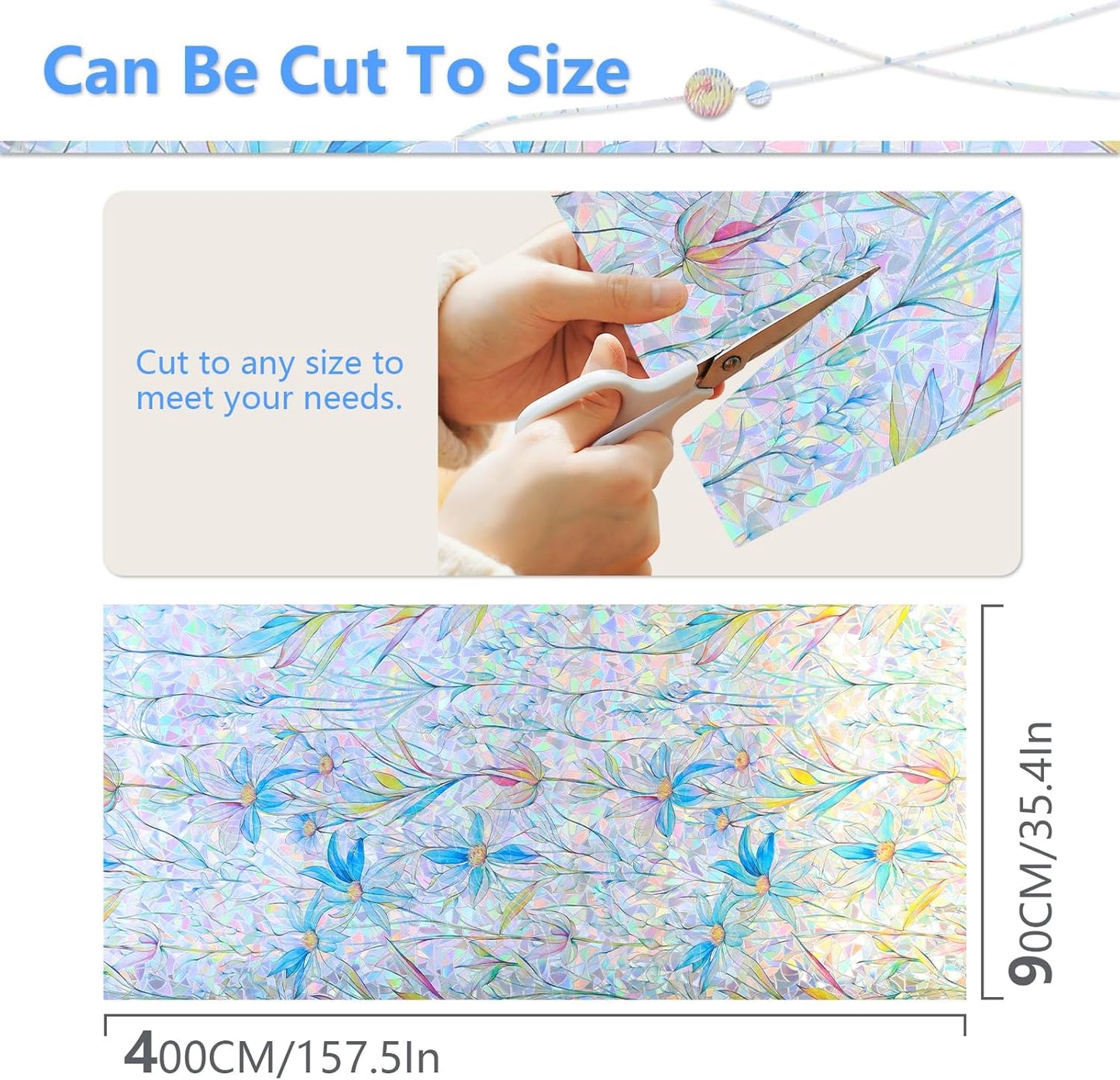 FINNEZ Window Privacy Film Stain Glass Film Flowers Rainbow Window Film Window Clings Non-Adhesive Reusable Decorative for Home（Blue Lotus，35.4 Inch x 13.1 Feet）