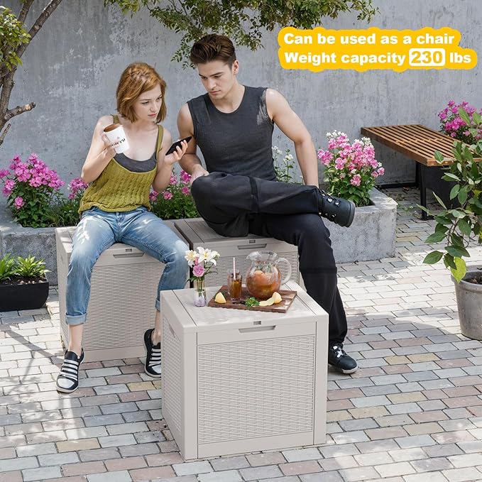 DRATO 31 Gallon Deck Box, Outdoor Storage Box for Patio Cushion, Garden Tools, Waterproof Resin Storage Box (Gray，31 Gallon)