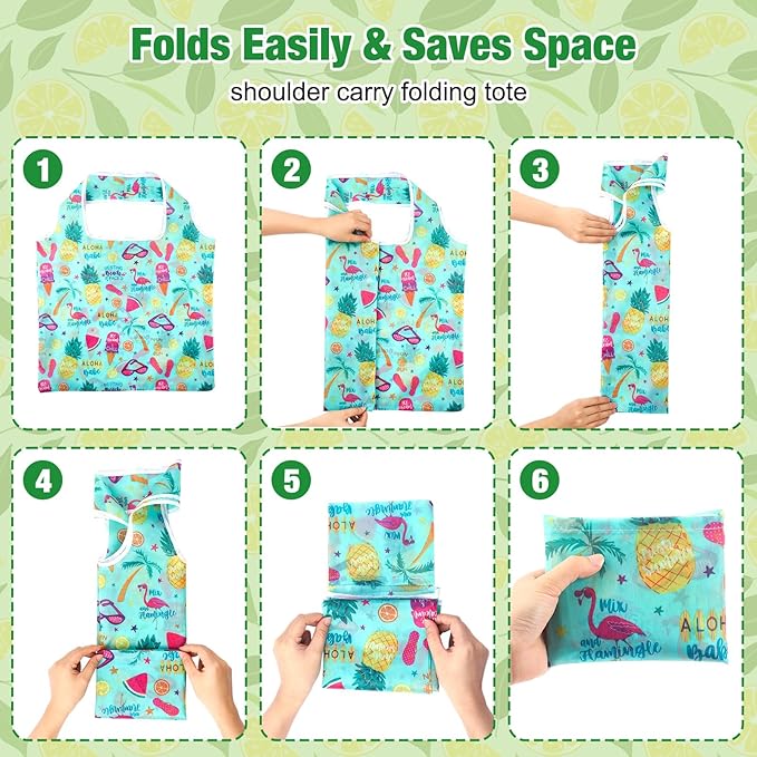 Eccliy 24 Pieces Reusable Grocery Bags Polyester Shopping Bags for Groceries Multi Colors Reusable Foldable Shopping Tote (Fruits Style)