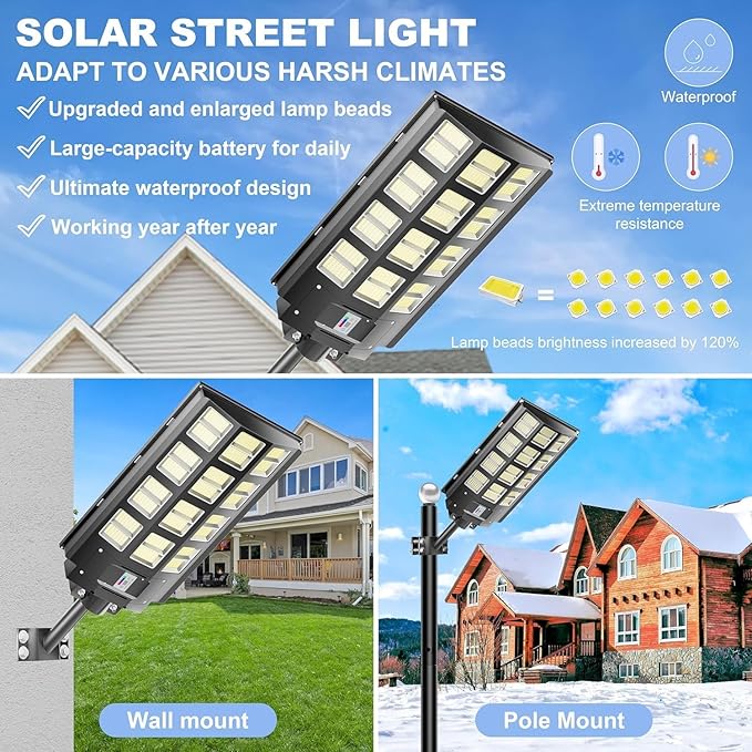 loyoele 9000W Solar Parking Lot Lights 360000LM 7000K LED Solar Street Lights Outdoor Waterproof Dusk to Dawn Street Lights Solar Powered,with Motion Sensor,Yard