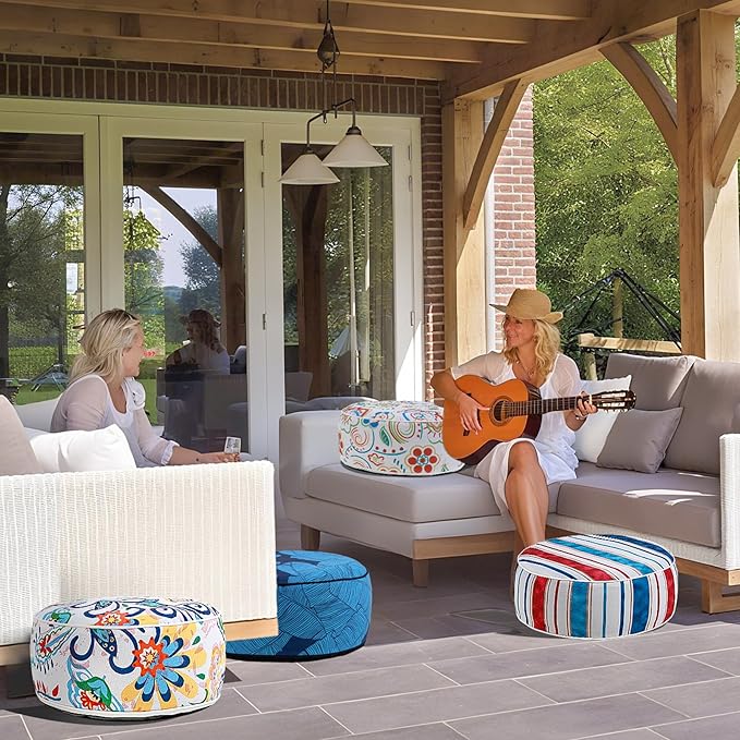 UPWELL Waterproof Inflatable Outdoor Ottoman Pouf,Portable Patio Footrest, Durable & Stylish, Perfect for Garden, Pool, Camping & Home Use - D20 xH9（FloatRelax）