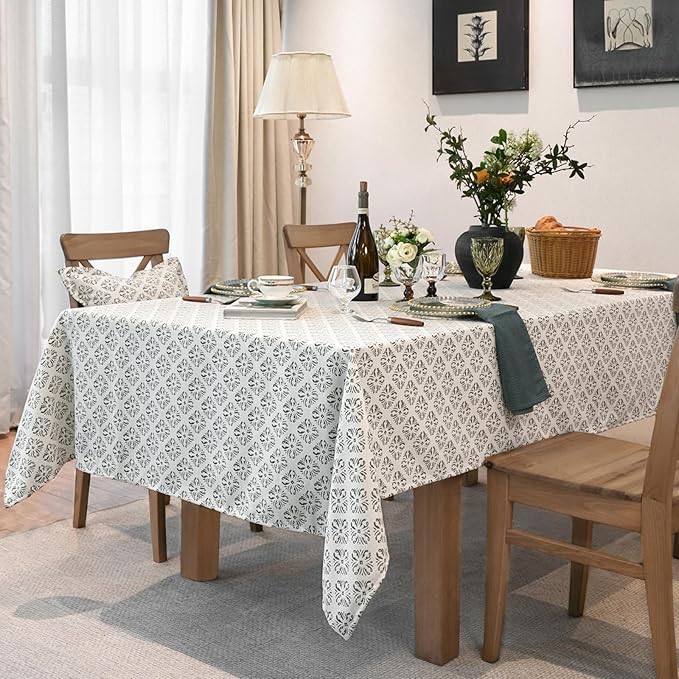 Jacquard Rectangle Tablecloth, Washable Green Table Cloth, Soft Thick Decorative Table Cover for Dining, Farmhouse, Wedding, Party - 60''x120'', White Green