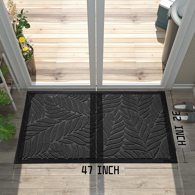Yimobra 47x32 Large Door Mat Outdoor Indoor, All-Season Waterproof Door Mat Outside Entrance, All-Weather Non-Slip Outside Doormat for Garage Patio Entryway, Black