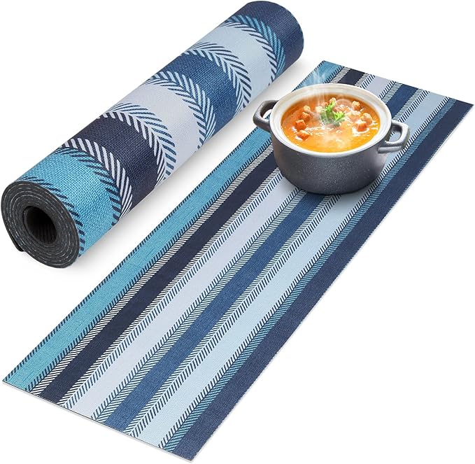 Trivet Table Runner Hot Plates Mat 12 X 40 Inch Heat Resistant Table Protector Waterproof Decorative Farmhouse Kitchen Trivets Counter Heat Proof Placemats for Hot Dishes (Blue Stripe)