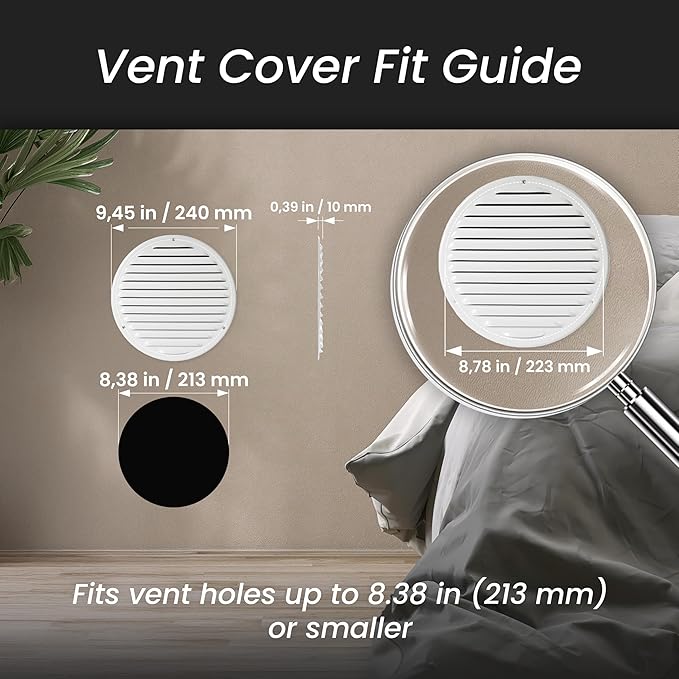 Repa Market 8 Inch (Opening Dimensions) Round Air Vent Cover/White Galvanized Steel Louvered Grill Cover with Mesh Screen/Wall or Ceiling Vent/HVAC Register for DIY Home Improvement