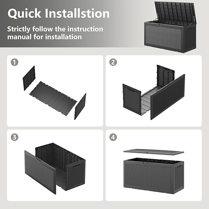 Outdoor Storage Box, Resin Deck Boxes Outdoor Waterproof For Patio Furniture, Garden Tools, Pool Supplies, Durable And UV Resistant, Lockable (100 Gallon, Black)