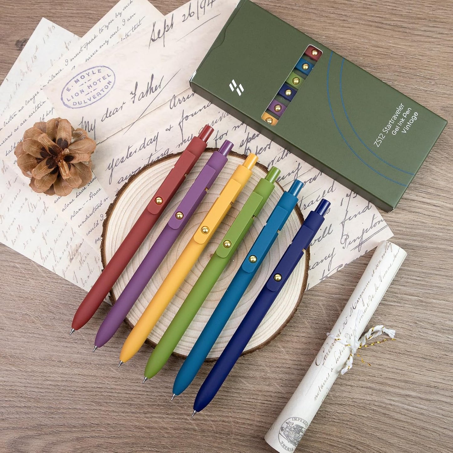 Gel Pens, 6 Pack Gold Retro 0.5mm Black Ink Pens Fine Point Smooth Writing Pens for School Office Supplies, Gifts for Women Girls