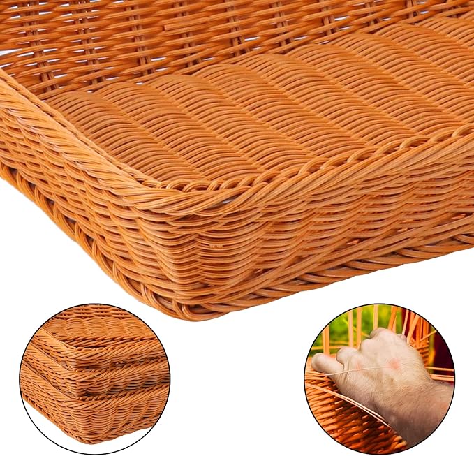 5 Pack 16 Inch Brown Wicker Bread Basket, Handmade Woven Organizer, Rectangular Fruit Baskets, Snack Basket Food Serving Baskets for Dining Table, Candies, Crackers, Fruit, Vegetables