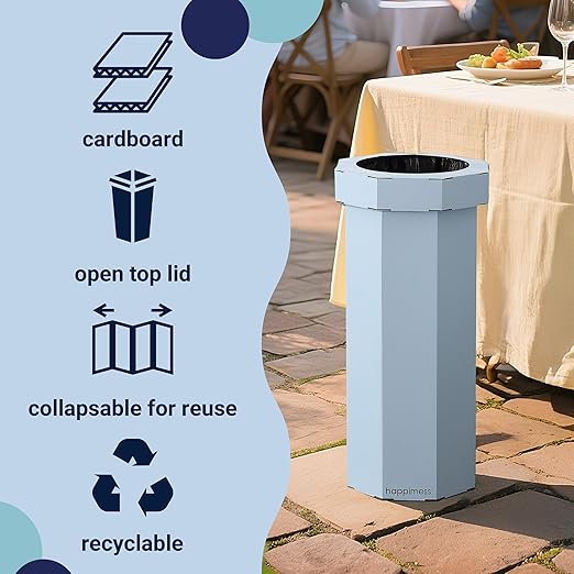 Eyely MPH1300G-SET2 Sal 25-Gallon Disposable Corrugated Cardboard Event Trash Can and Recycling Bin for BBQs, Beach, Parties & Events & Outdoor Activities, Tide Pool Blue (Set of 2)