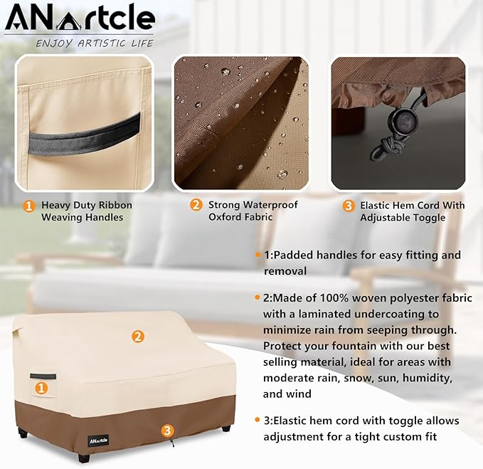 2-Seater Patio Loveseat Cover,60W x 34D x 30H Inches Outdoor Couch Cover,100% Waterproof Heavy Duty Patio Sofa Covers,Patio Furniture Covers,Beige&Brown