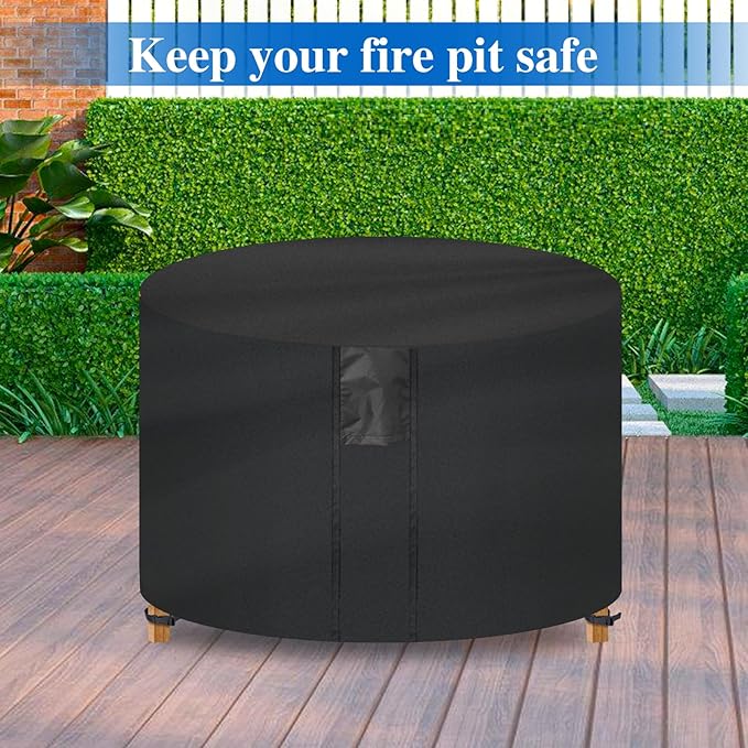 Fire Pit Cover Round- Waterproof Firepit Covers Round (36Dia x 24H inches, Black) Outdoor Fireplace Cover Weatherproof and Non Fading
