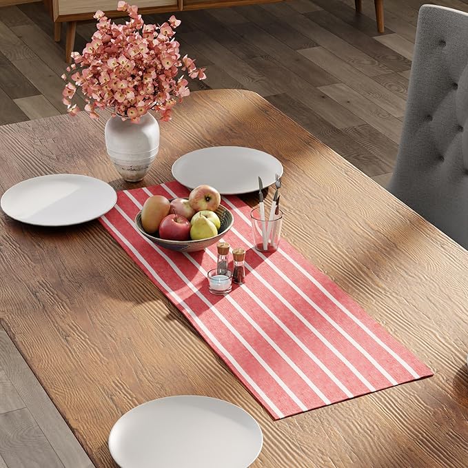 Encasa XO Cotton Dining Table Runner | Roma Red Stripes | Size 13x36 in - Machine Washable & Durable