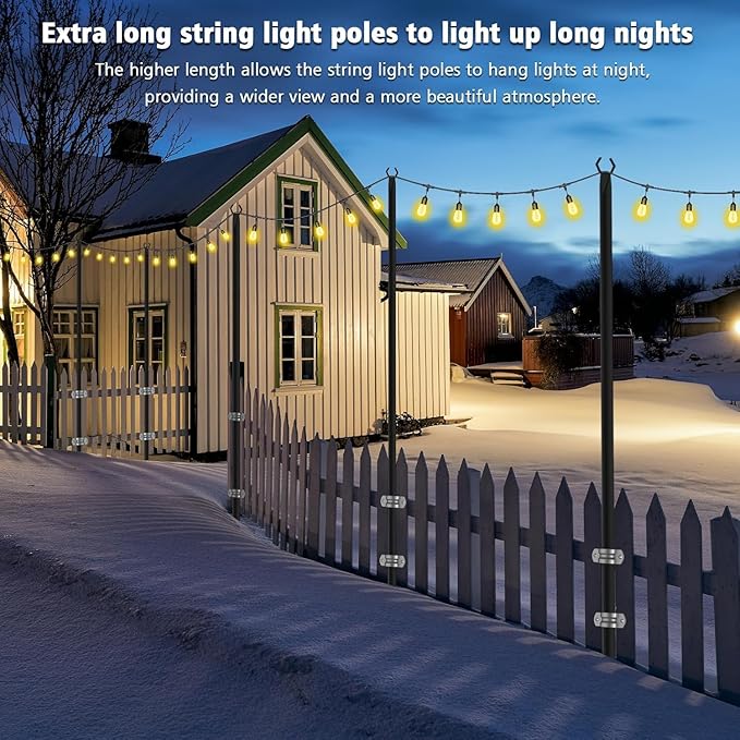 2 Pack String Light Poles,Metal Poles for Hanging Outdoor Light Strings,2 Pack 10 FT Light Poles Stand for Outside Garden,Patio,Wedding,Backyard,Deck,Party
