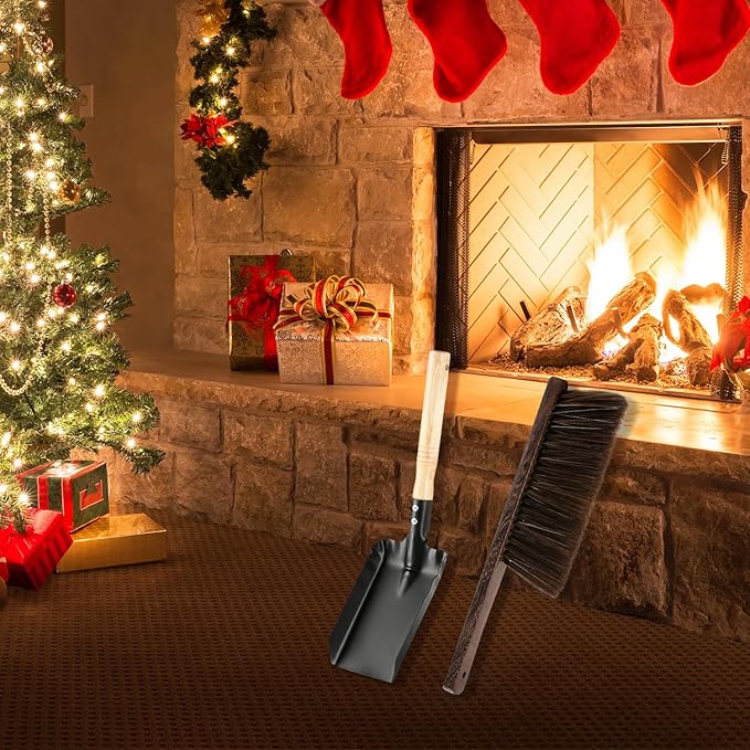 Fireplace Cleaning Tools Set Indoor, Fireplace Shovel for Ash, Fireplace Brush, Black Silicone Gloves, Outdoor Fireplace Tools for Fireplace Fire Pit,Camping,Barbecue,Wood Stove,Hearth