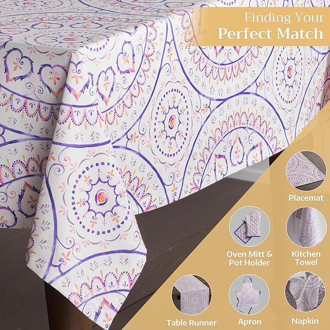 Maison d' Hermine Table Cloth Rectangle Table 100% Cotton 60 x 120 Inches Tablecloth Reusable Decorative Everyday Use for Dining Room, Farmhouse, Home, Party, Festive & Wedding Spring Summer - Mandala
