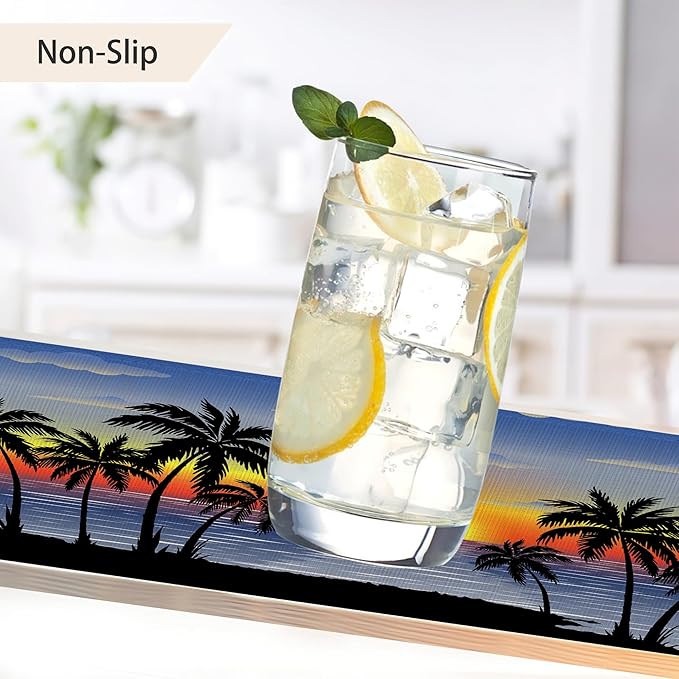 Tropical Landscape Placemats Set of 6,Palm Trees Sunset Seascape Exotic Linen Washable Kitchen Dining Table Mats Heat Resistant Place Mats for Home Party Indoor Holiday 12x18 Inch