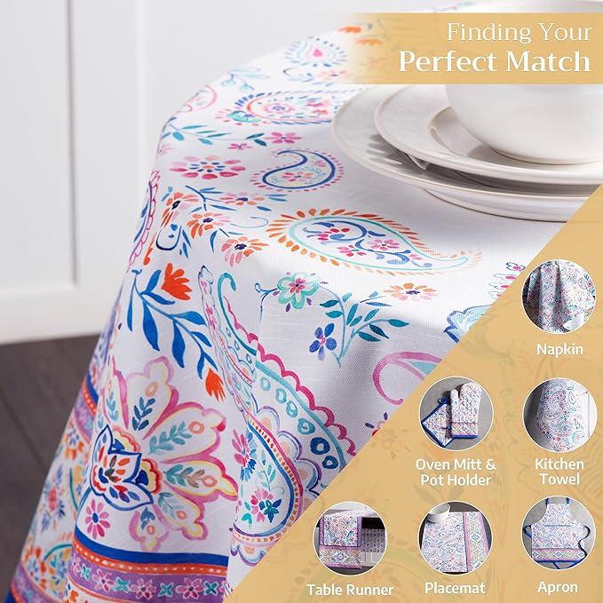 Maison d' Hermine Table Cloth Round Table 100% Cotton 69 Inches Tablecloth Reusable Decorative Everyday Use for Dining Room, Farmhouse, Home, Party, Festive & Wedding Spring Summer - Indian Floral