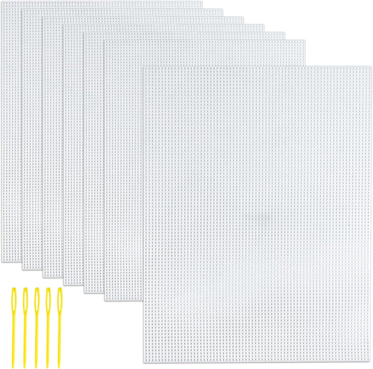 Pllieay 7PCS 7 Count Plastic Canvas Sheets, 10.2 x 13.2 inch Plastic Mesh, Eye Mesh for Embroidery, Acrylic Yarn Crafting, Knit and Crochet Projects, Make Aquarium Dividers (with 5Pcs Weaving Needles)
