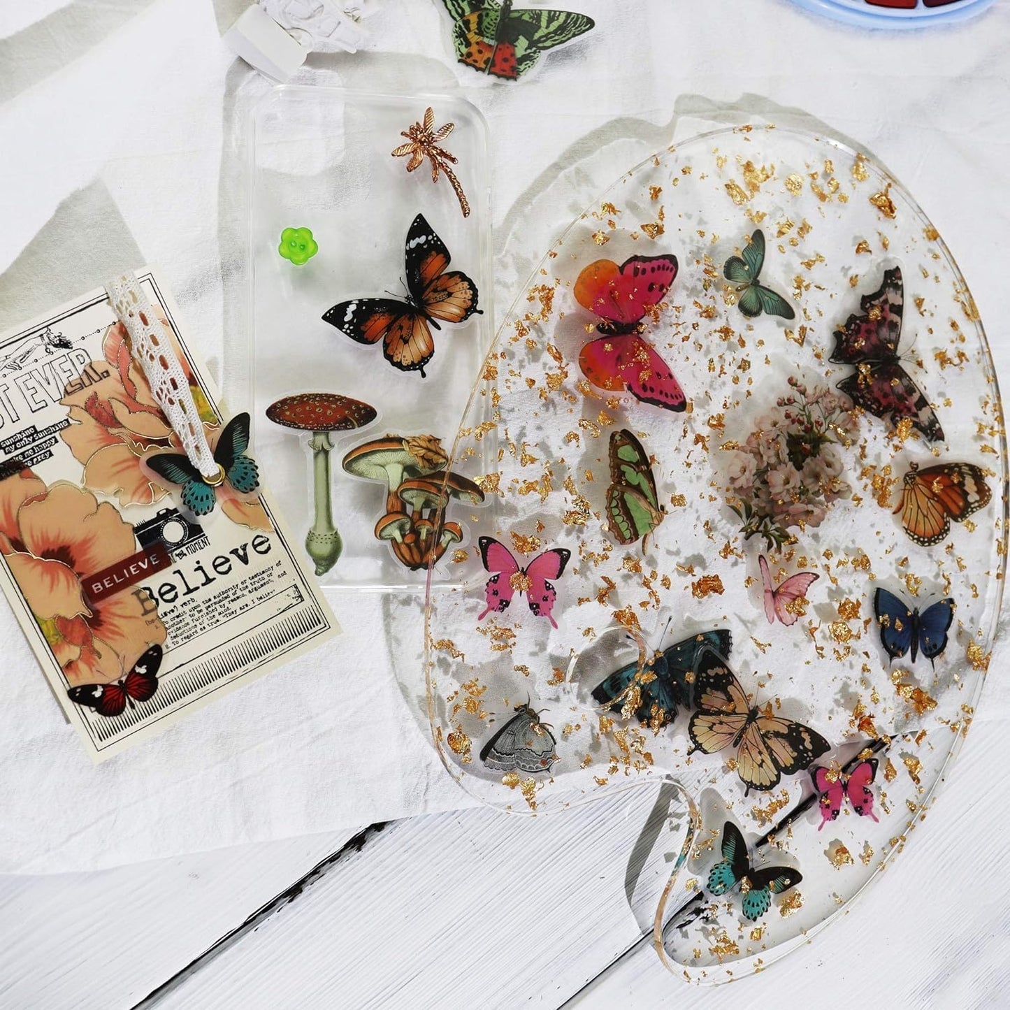 Vintage Vellum Stickers Floral Plants Elements Scrapbooking Supplies Flowers Botanic Natural Translucent Paper Self-Adhesive Junk-Journal Items (Little Butterfly)