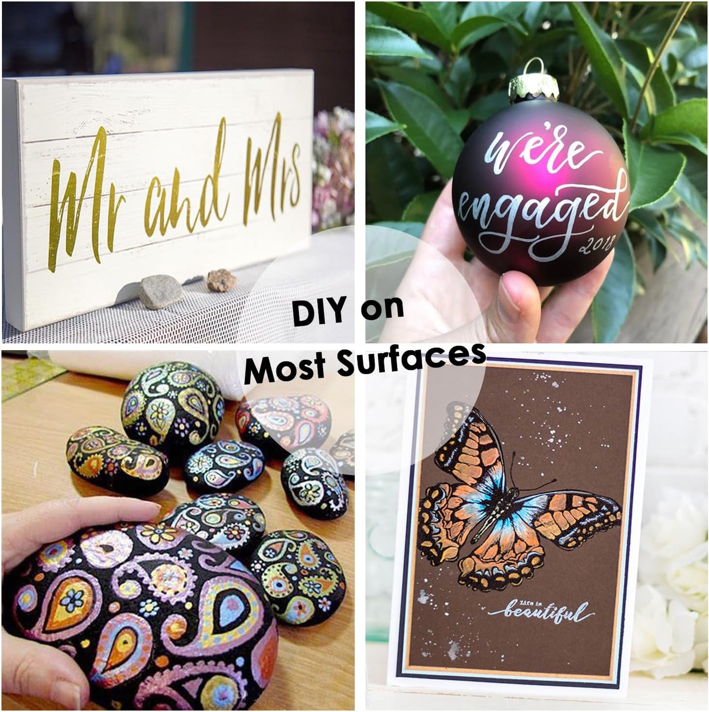 Sunshilor Metallic Markers Dual Tip Metallic Marker Pens Brush and Fine Point Pens for Black Paper, Rock Painting, Easter Egg, Halloween Pumpkin, Card Making, Metal, Ceramic, Wine Glass