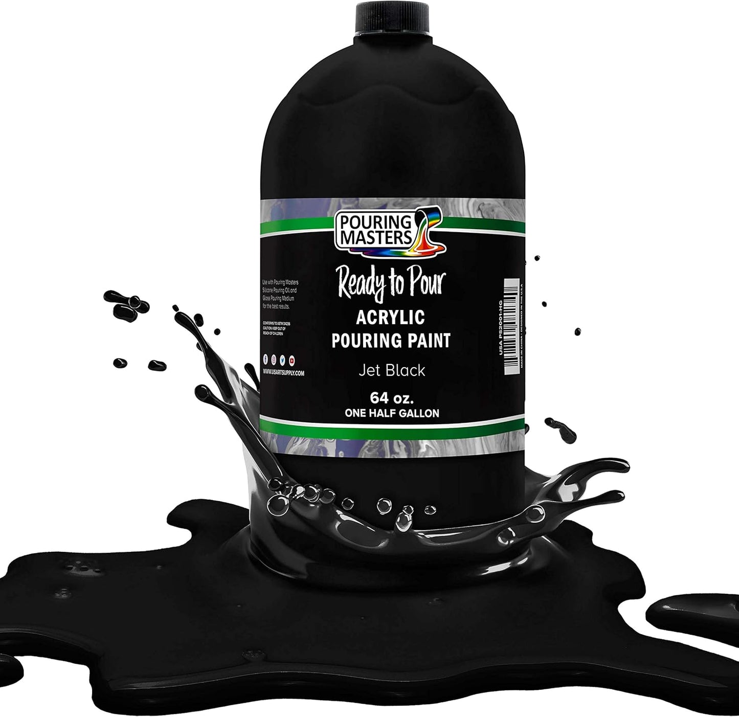 POURING MASTERS Jet Black Acrylic Ready to Pour Pouring Paint - Premium 64-Ounce Pre-Mixed Water-Based - for Canvas, Wood, Paper, Crafts, Tile, Rocks and More