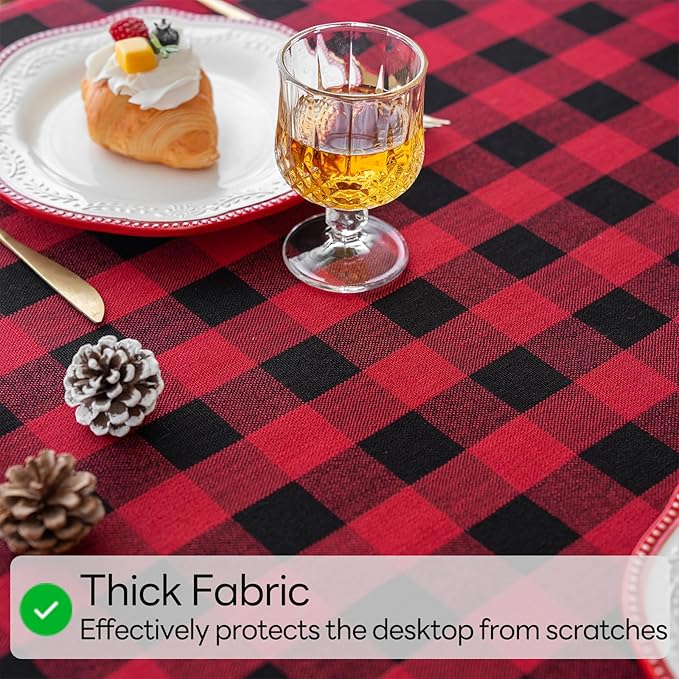 Gingham Christmas Tablecloth Heavy Duty Cotton Blend Red 60x102 inch Plaid Christmas Table Cloth Reusable Waterproof Foldable Tablecloths Xmas Table Cover for New Year Party Decor