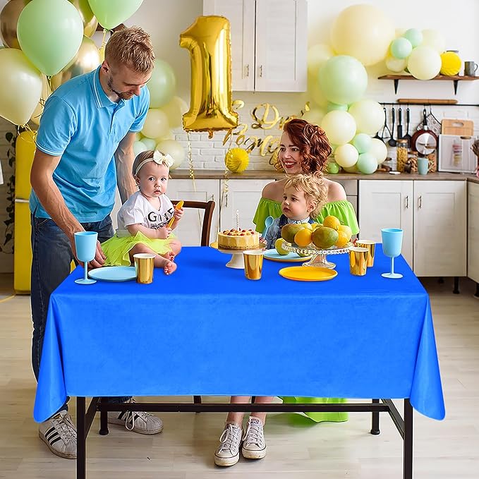 Nasitos 2 Pack Vinyl Tablecloth Rectangle 60x84 Inch-Blue Plastic Tablecloth with Flannel Backed 4Ft Table Cloth, 100% Waterproof Plastic Tablecloths for Outdoor, Baby Shower, Grad Party
