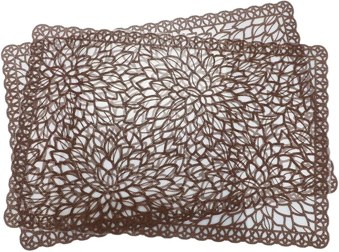 Gugrida Plastic Brown Placemats for Dining Table Tablemats Vinyl PVC Table Mats for Kitchen 6pcs(Brown, Placemats 6pcs)