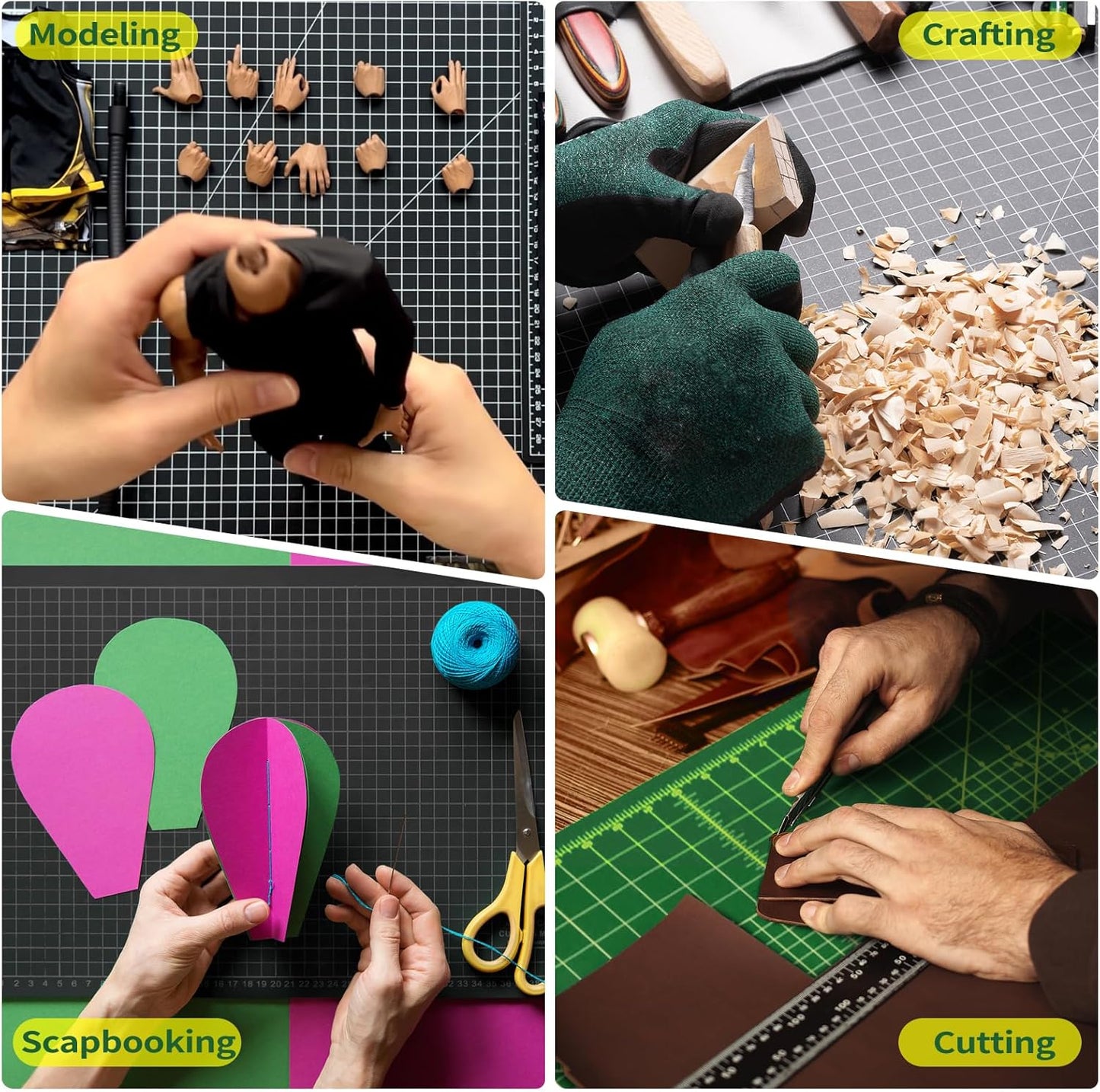 Thickness-Upgraded 24" x 36" Self Healing Sewing Mat, WerkWise Rotary Cutting Mat, Double Sided 5-Ply 24x36 Inch Cutting Board for Quilting, Fabric, & Crafts, Use with Rotary Cutters (Green & Black)