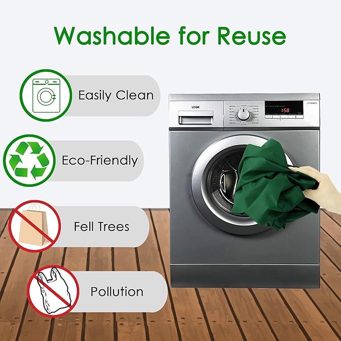 BeeGreen Christmas Green Reusable Shopping Bags Green Wholesale Reusable Grocery Bags Bulk Foldable-Machine Washable with Zipper Storage Pouch 20 Pieces