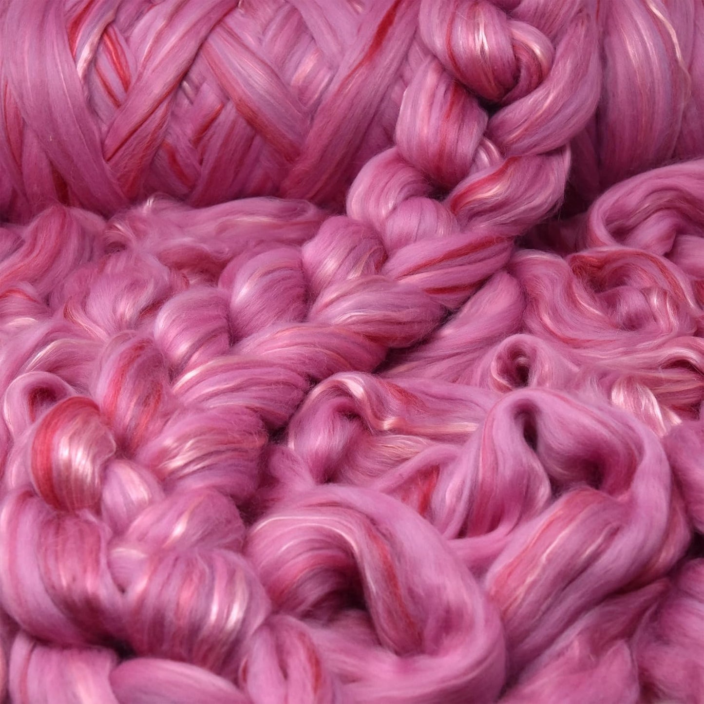 Merino Silk Luxe Tonal Designer Blend. Superfine Merino, Mulberry Silk, Tussah Silk. Top Roving for Spinning or Felting. Pink Petal 1oz