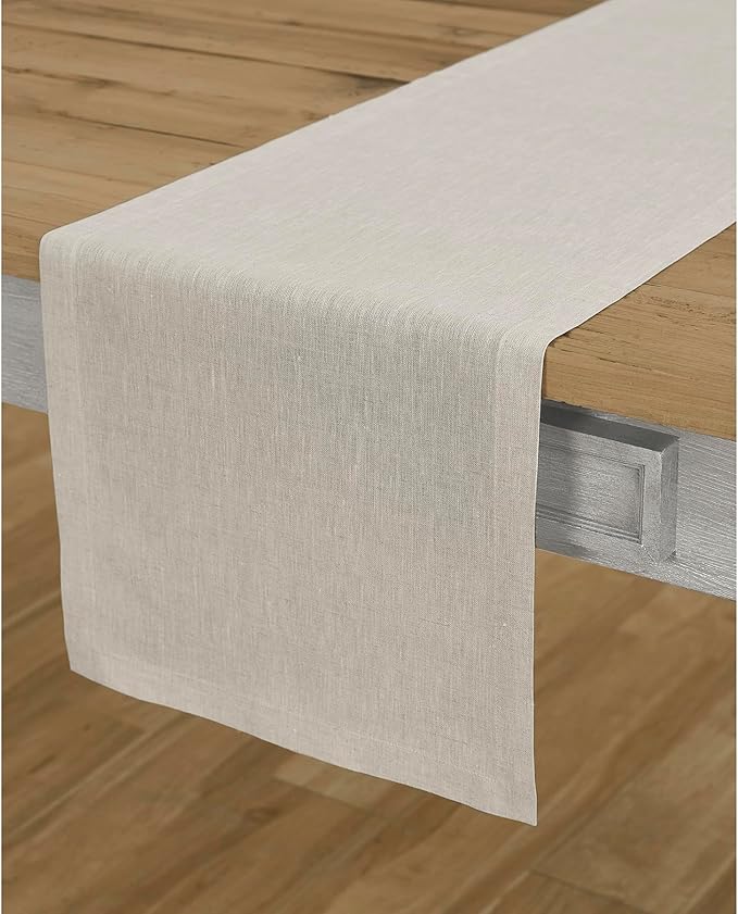 Solino Home Linen Light Natural Table Runner 156 Inches Long - Athena, 100% Pure Linen Dining Table Runner 14 x 156 Inch for Spring, Easter