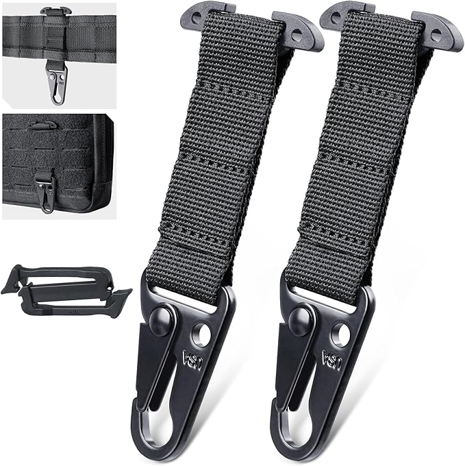 LIVANS Molle Belt Clip Key Holder Tactical Battle Belt Plate Carrier Vest Attachment Clip for Hanging Keys or Gloves, Universal Fit Molle Accessories Clip |T-Mount Clash Hook, Include Z-Buckle