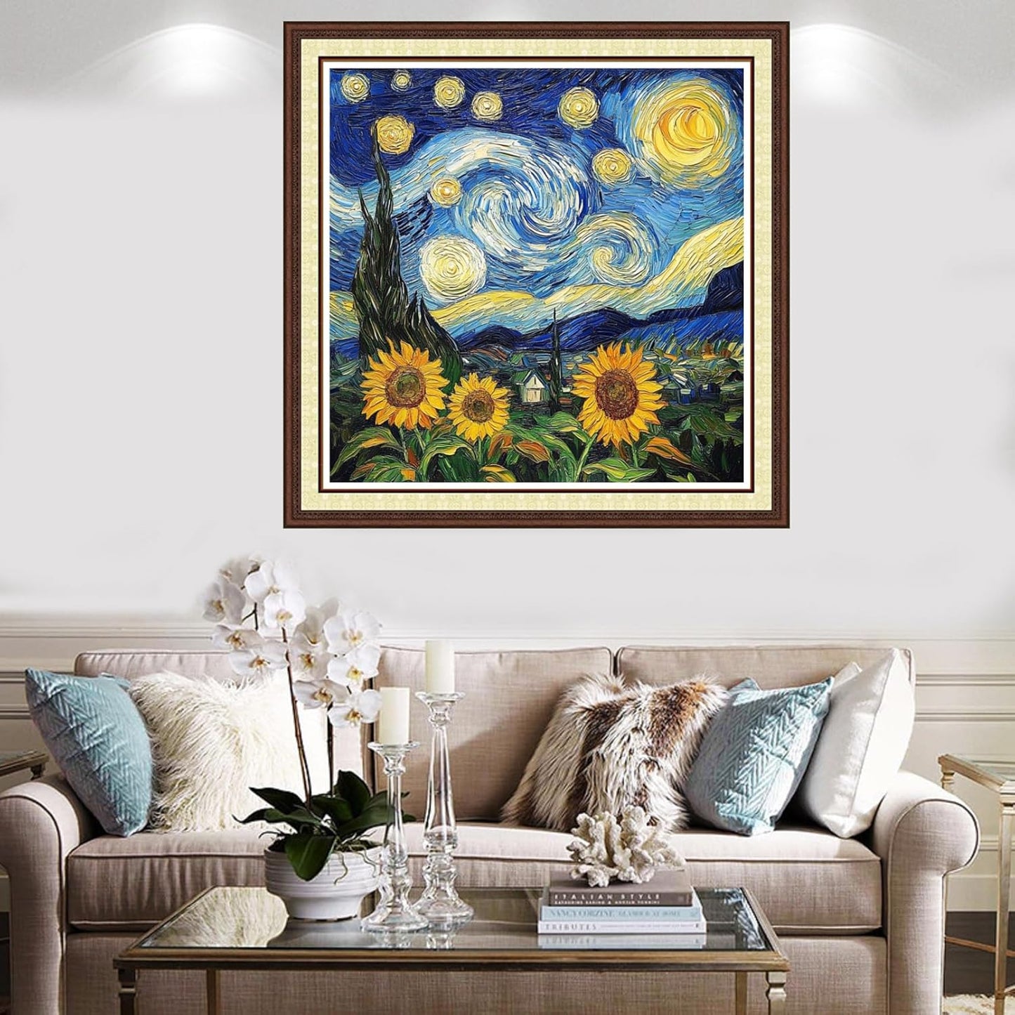 Findvoor Counted Cross Stitch Kits for Adults Full Range of Cross Stitching Embroidery Unprinted Pattern for Beginners, 11CT Needlepoint Kit Patterns Embroidery Kits-Van Gogh Starry Sky 18x18 inch