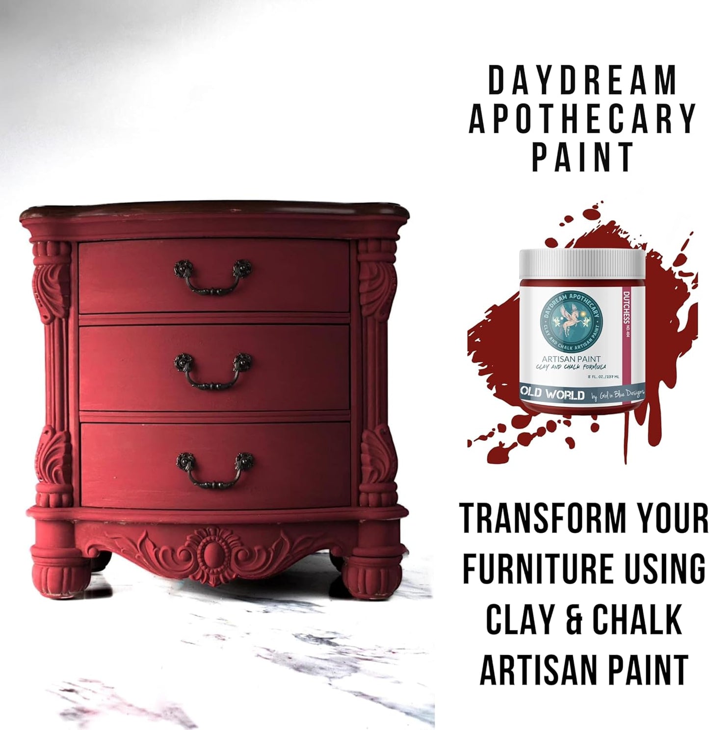 Daydream Apothecary Premium Chalk Style Paint for Furniture, Home Décor, Wood, DIY Interior Projects, Quick Dry, No Prep or Prime Needed, Matte Burgundy Red - 8oz