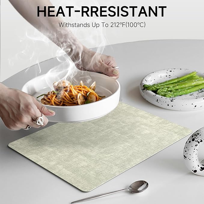 Faux Leather Vinyl Placemats Set of 4 Wipeable Heat Resistant Place Mats 100% Washable - Waterproof - Anti Slip Reversible Table Mats for Kitchen/Dining/Party, 12" x 16.5", Grass Green & Black