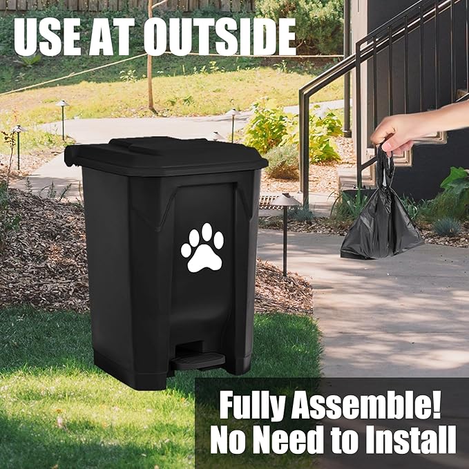 tebiete Dog Poop Trash Can Outdoors Pet Waste Station with Lid Dog Waste Disposal Container with Removable Inner Bin Bucket Hands-Free Pedal Garden Yard Home with 5Rolls Waste Bags, Black
