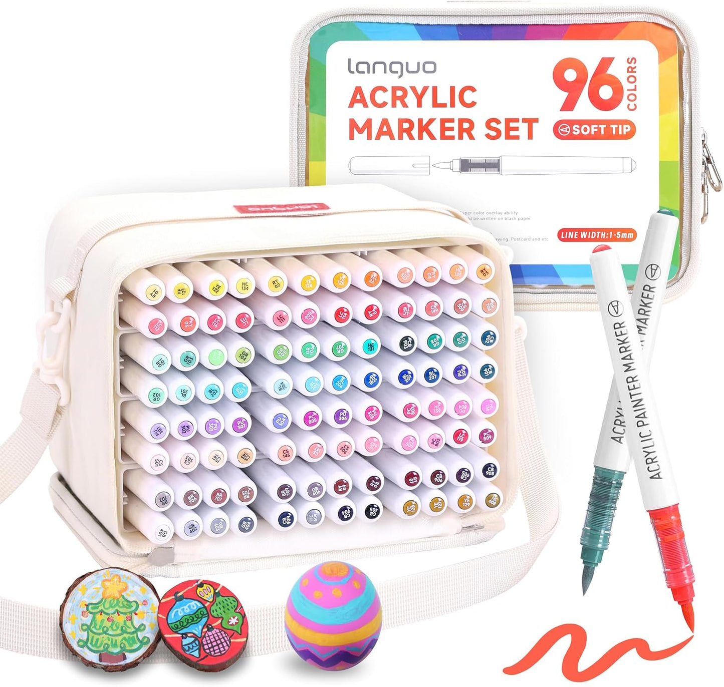 96 Colors Acrylic Paint Markers, Soft Brush Tip Marker Pens Set with Marker Bag, Acrylic Paint Pens for Fabric, Wood, Stone, Canvas, Glass, Egg, Rock Painting, DIY Crafts and Art Supplies
