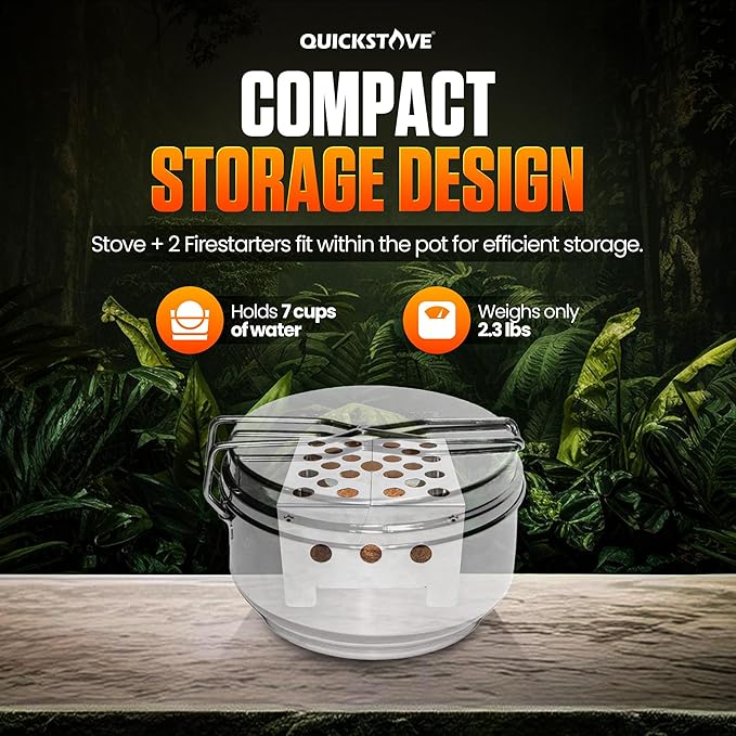 Portable Stove Kit with Camping Pot & 2 Fire Starters, Lightweight Stainless Steel Wood Burning Stove for Emergency Preparedness, Survival Supplies, Camping Gear & Outdoor Cooking