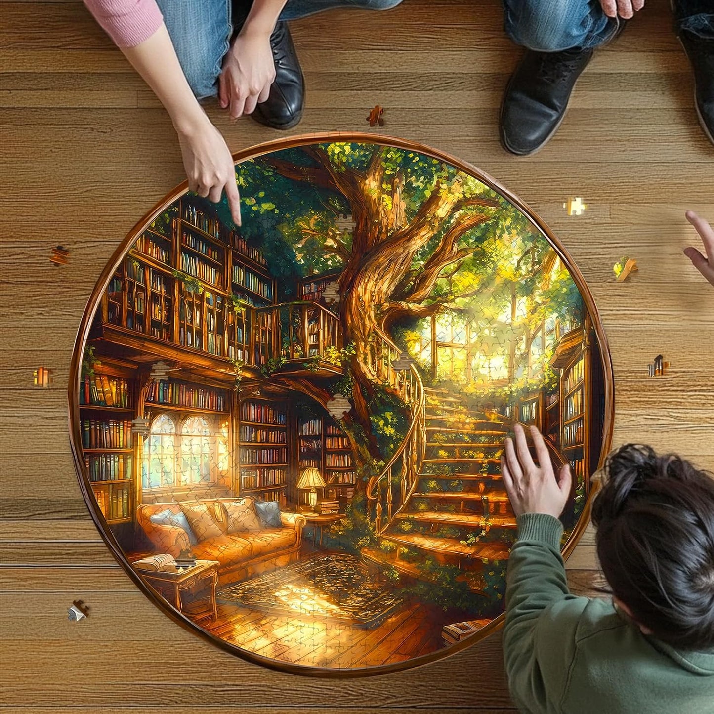 Round Puzzles for Adults 1000 Pieces, Hard Difficult Challenging Puzzles for Adults, Charming Bookstore Jigsaw Puzzles 1000 Pieces for Seniors, 3D Visual Flat Puzzle (26.6 x 26.6in)