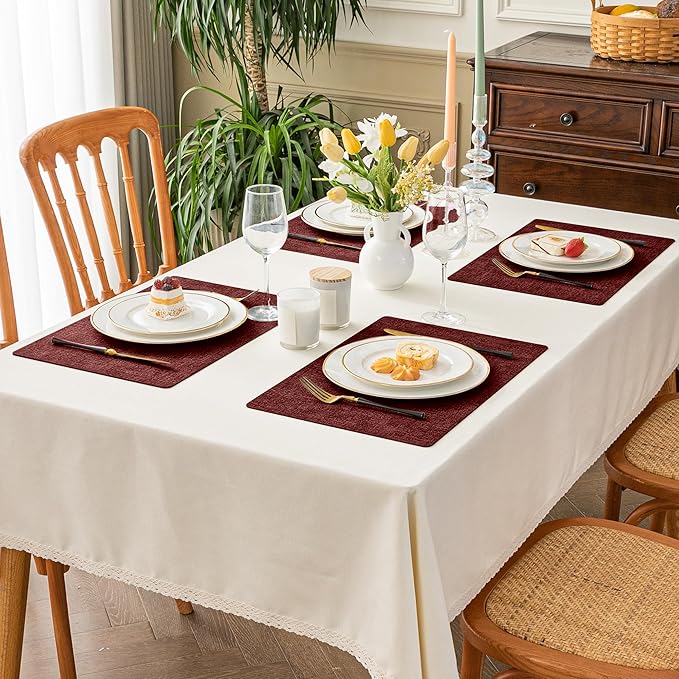 Romanstile Vinyl Placemats Set of 6-12 X 17 Inch - Heat Resistant Place Mats 100% Waterproof Oilproof Wipeable Reversible Faux Leather Table Mats for Kitchen, Dining, Party, Outdoor, Red
